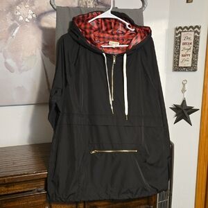 Main Strip Black Windbreaker with Red Plaid Hood 1x